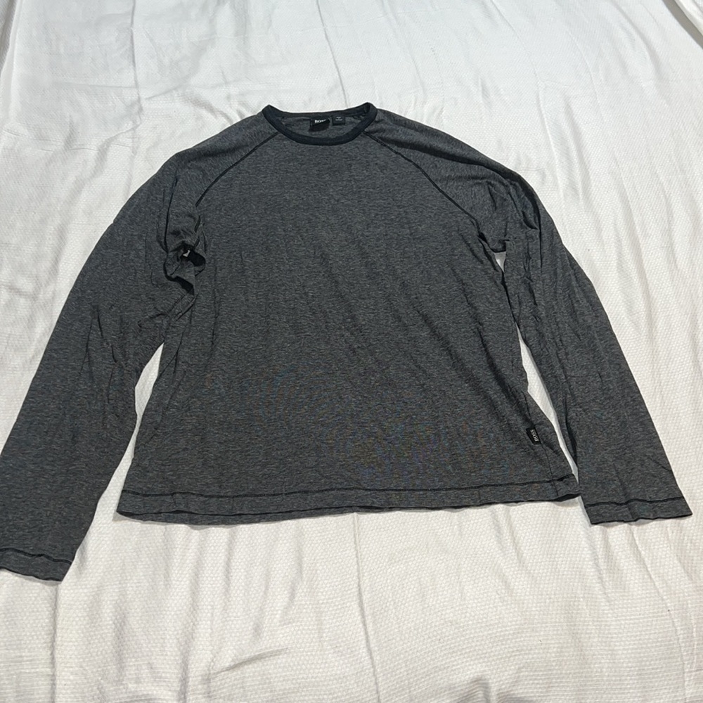 Hugo Boss Slim Fit Striped Heathered Grey Black Long Sleeve XL